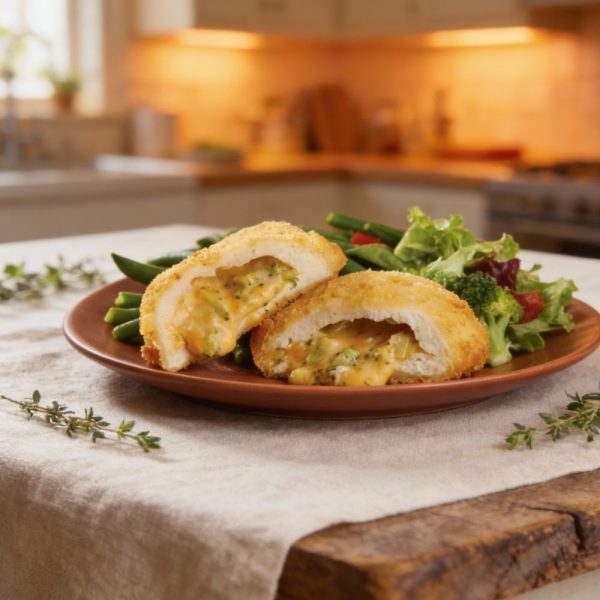 Escalopes de poulet farcies brocoli‑cheddar